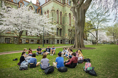Student discussion outdoors